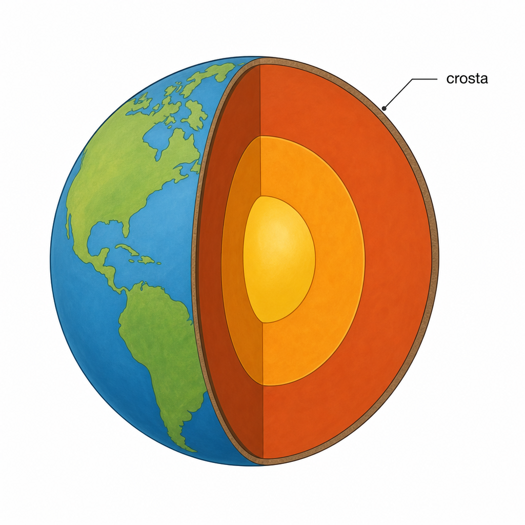Uma faixa fina de crosta terrestre envolve a Terra.