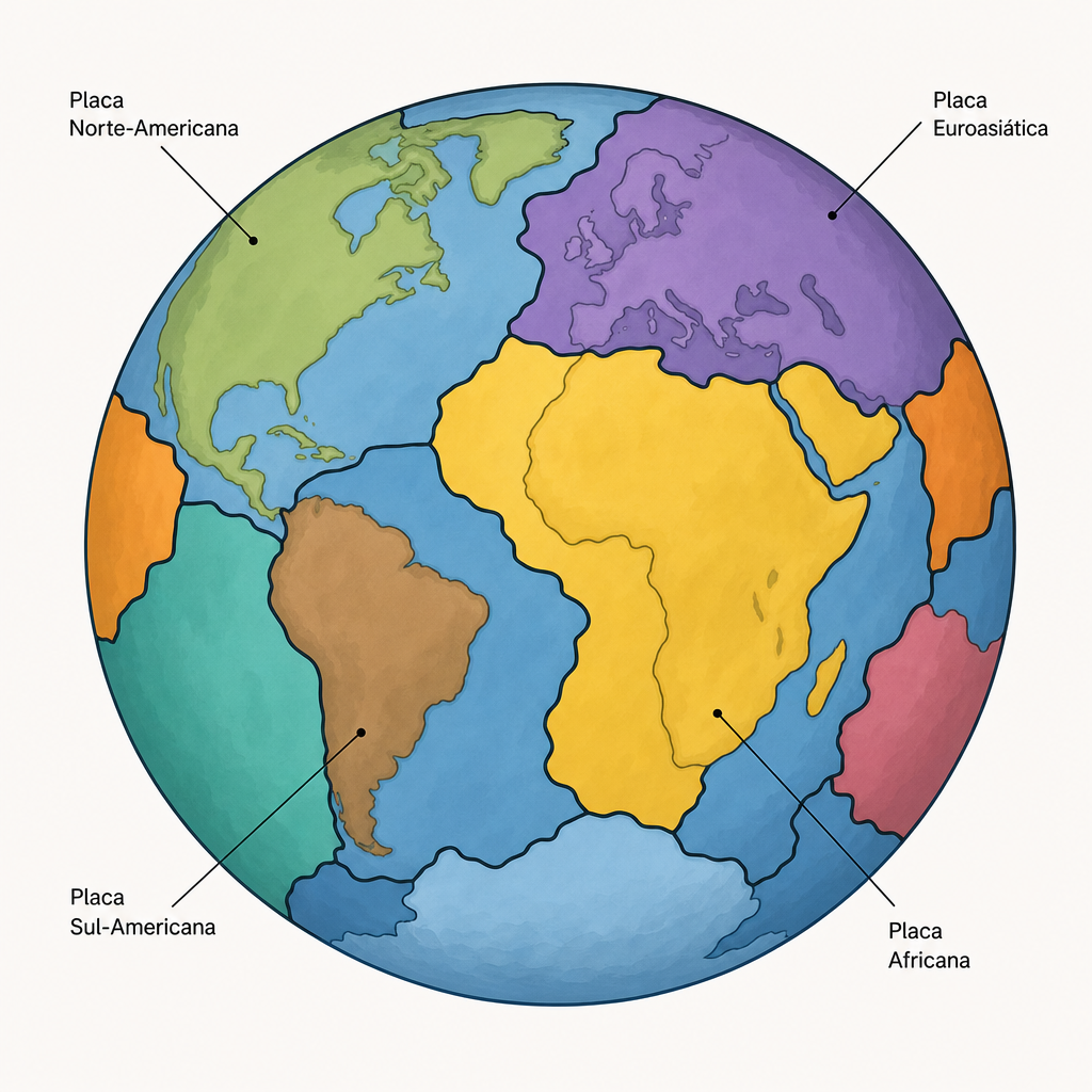 Grandes placas tectônicas se encaixam na superfície da Terra.